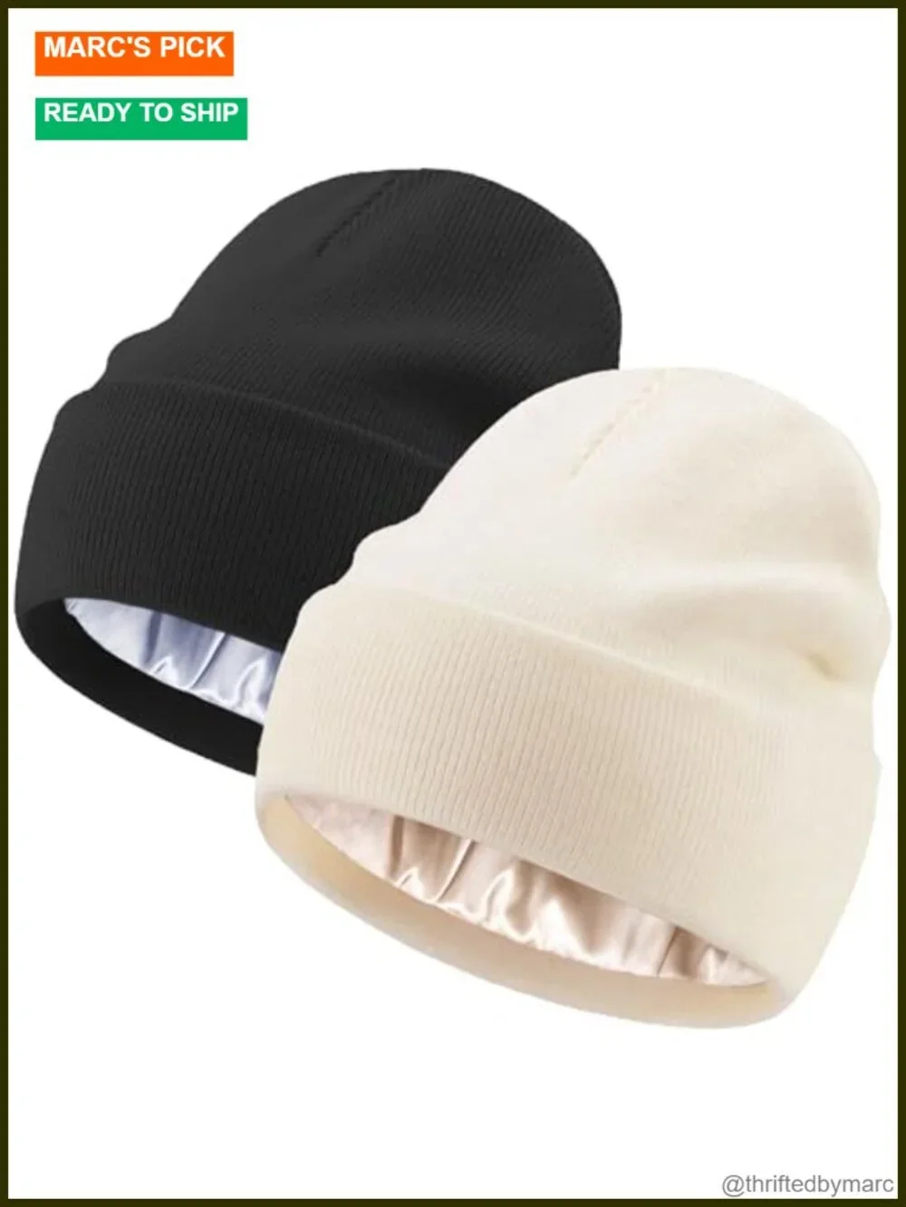 Satin Lined Knit Beanie Hat - 100% Cotton Winter Skull Cap Unisex
